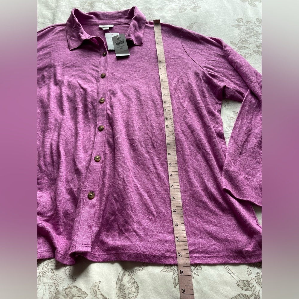 NWT J Jill Linen Button Down Shirt Wild Orchid Purple XL Casual Breathable Beach - Picture 11 of 13